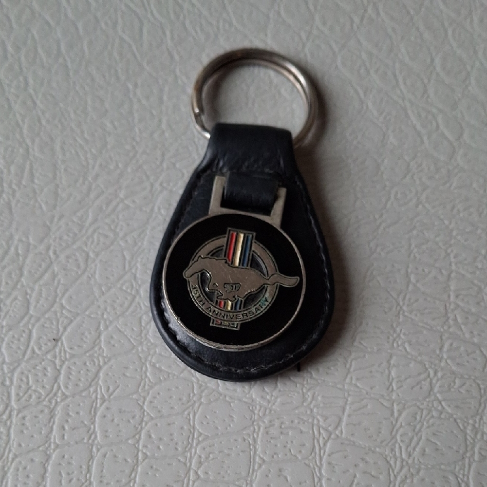 Ford Black Leather Key Holder with Silver and Multicolor Emblem